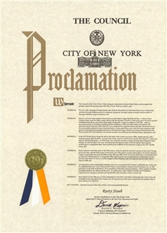 Council of the City of New York Proclamation Honoring & Presented to Rusty Staub (Staub LOA)
